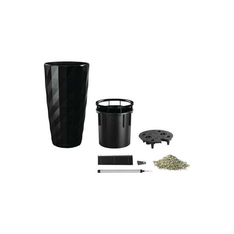 Pot de fleur LECHUZA Diamante Premium - kit complet, noir brillant