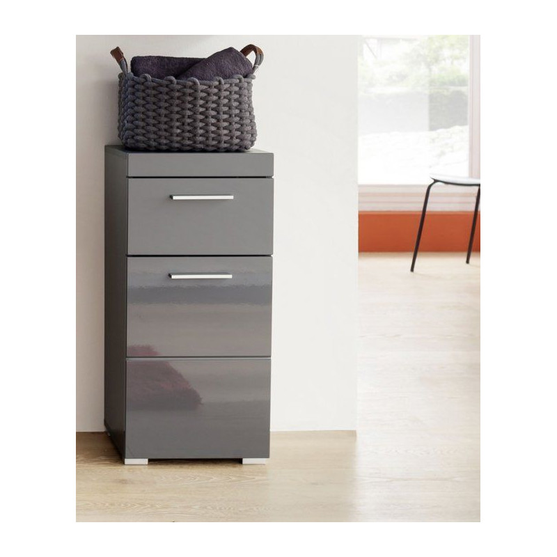 Meuble bas de salle de bain AMANDA - 1 porte + 1 tiroir - L37 x P31 x H79 cm - Gris - TRENDTEAM