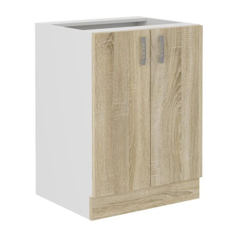 Meuble bas SARA - 2 portes - Décor chene sonoma - L60xP48xH82 cm - Plan de travail non inclus - Fabriqué en Pologne