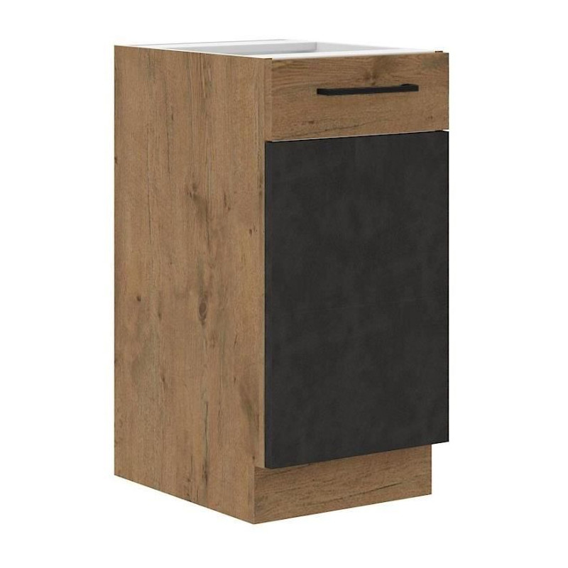 Meuble bas ROCK - Mélaminé décor chene lancelot et gris matera - 1 porte - L40 x H82 cm