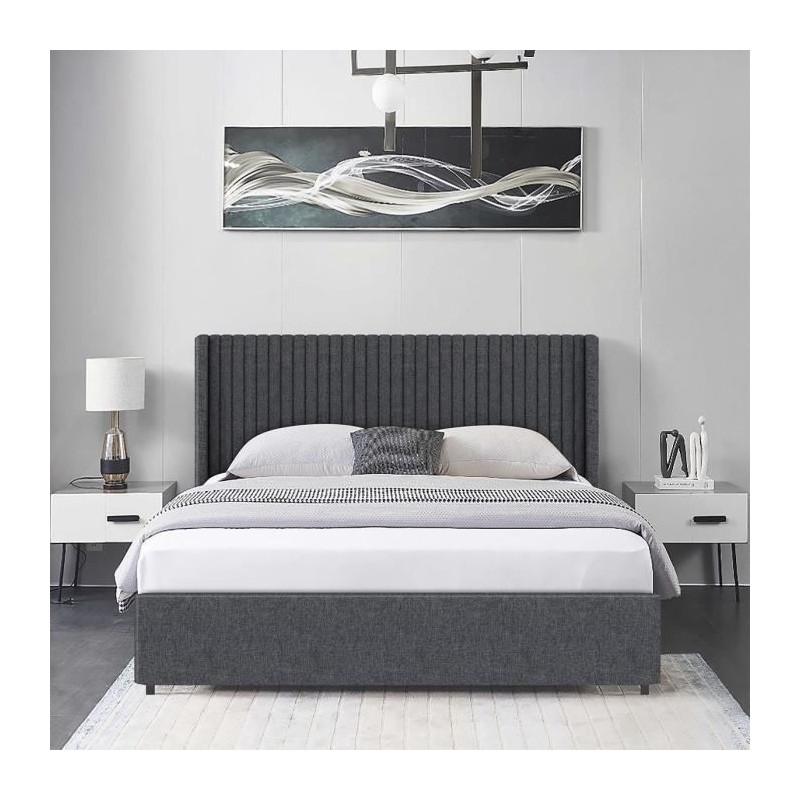 Lit adulte ANNA 140 x 190 cm - 4 tiroirs - Sommier inclus - Gris foncé