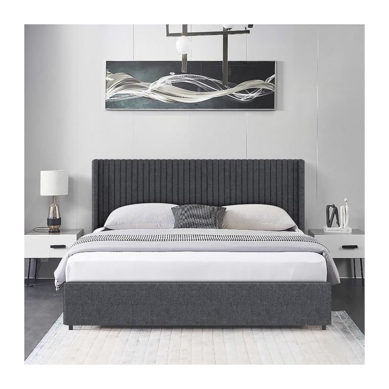 Lit adulte ANNA 160 x 200 cm - 4 tiroirs - Sommier inclus - Gris foncé