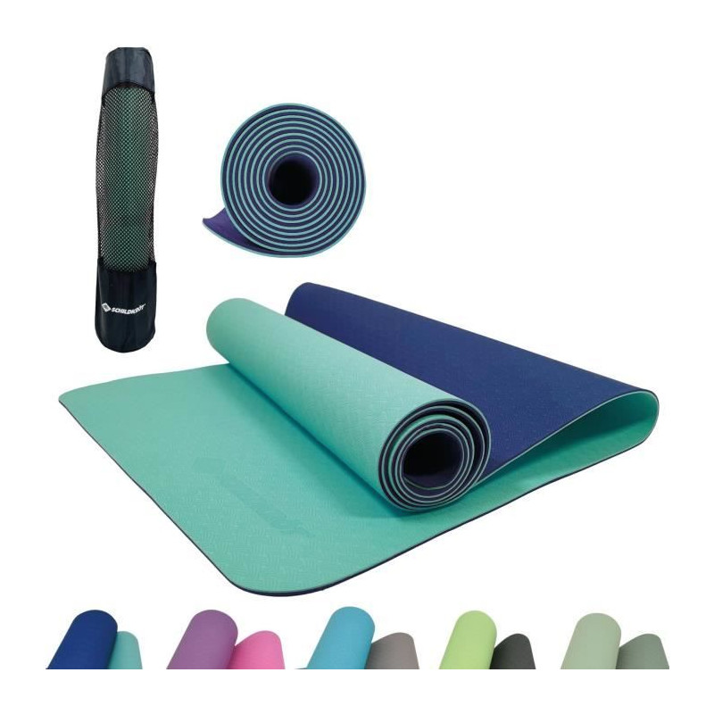 Tapis de yoga Schildkröt Fitness Bicolor 180 x 61 cm - sans PVC - résistant au glissement - marine/menthe