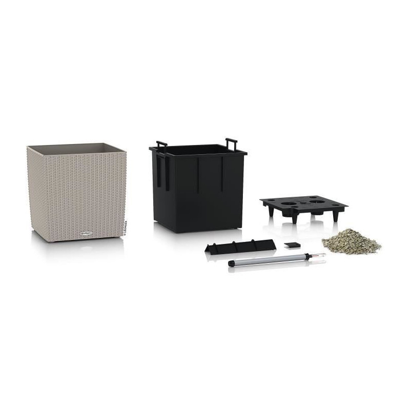 Pot de fleur LECHUZA Cube Cottage 50 - kit complet, brun sable