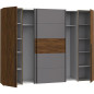 Armoire NARAGO - Décor Noyer Bakersfield et gris - 2 portes coulissantes + 2 portes battantes - L270 x P61 x H210 cm