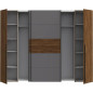 Armoire NARAGO - Décor Noyer Bakersfield et gris - 2 portes coulissantes + 2 portes battantes - L270 x P61 x H210 cm