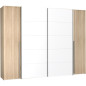 Armoire NARAGO - Décor Chene Sonoma et blanc mat - 2 portes coulissantes + 2 portes battantes - L270 x P61 x H210 cm