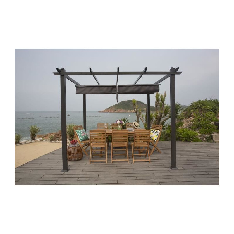 Pergola KIBA avec toit déroulant - Gris - 3 x 3 m