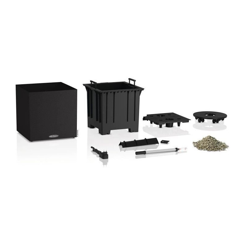 Pot de fleur LECHUZA Canto Stone Cube 40 - kit complet LED, noir graphite