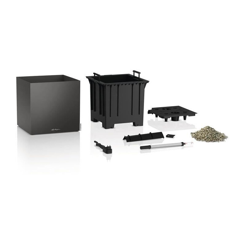 Pot de fleur LECHUZA Canto Premium Cube 40 - kit complet LED, anthracite métallisé