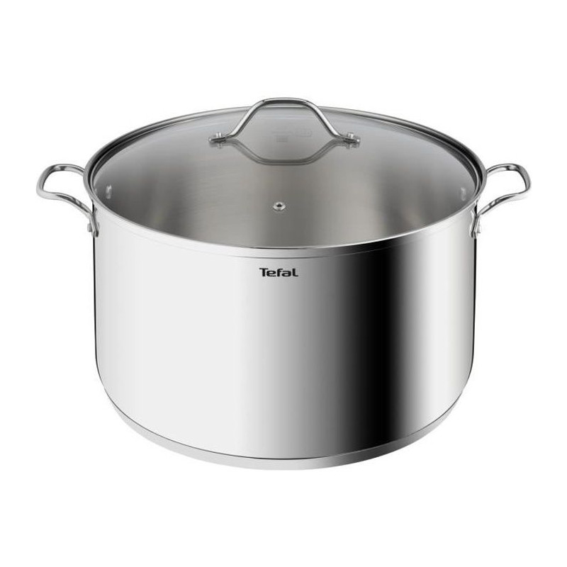 TEFAL B8646404 Marmite 28 cm inox, Tous feux dont induction, 8L, Poignées robustes, Couvercle verre, Intuition XL