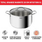 TEFAL B8646404 Marmite 28 cm inox, Tous feux dont induction, 8L, Poignées robustes, Couvercle verre, Intuition XL