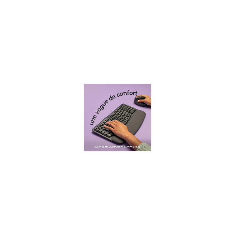 Clavier Logitech Wave Keys clavier ergonomique sans fil, repose poignets rembourre, frappe naturelle et confortable, Easy Switc