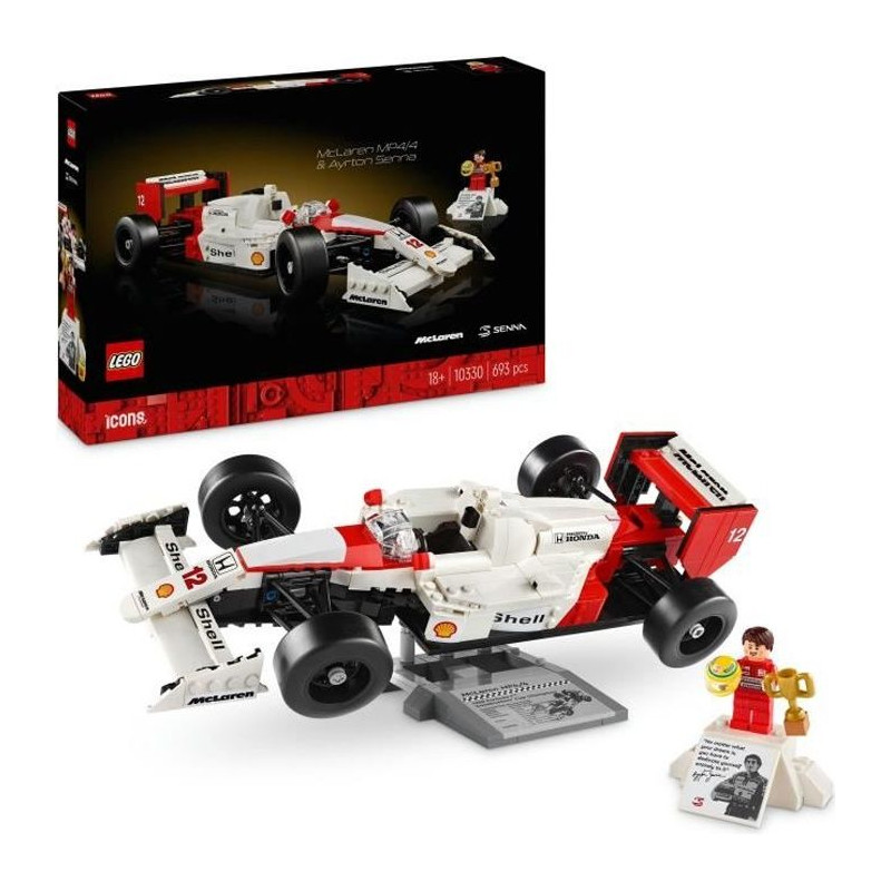 LEGO Icons 10330 McLaren MP4/4 et Ayrton Senna, Set Modele Réduit de Voiture pour Adultes