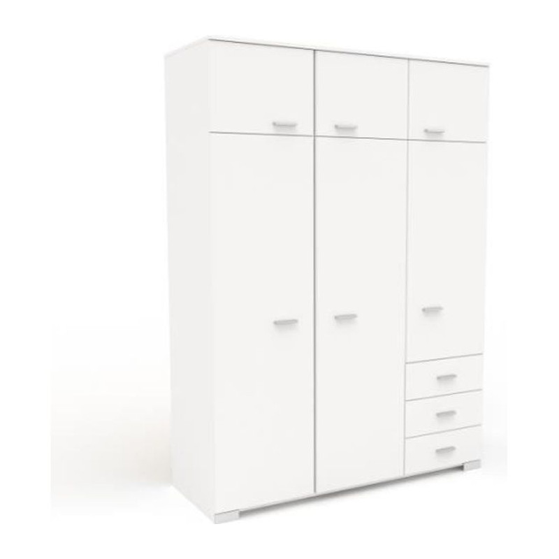 Armoire de chambre contemporaine blanche - COSMOS - L 146 cm - 6 portes, 3 tiroirs