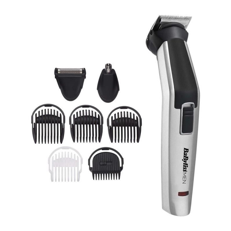 BABYLISS MT726E Tondeuse multifonction 8 en 1 Titanium sans fil - 60min autonomie - 3 accessoires interchangeables - Tetes lavab