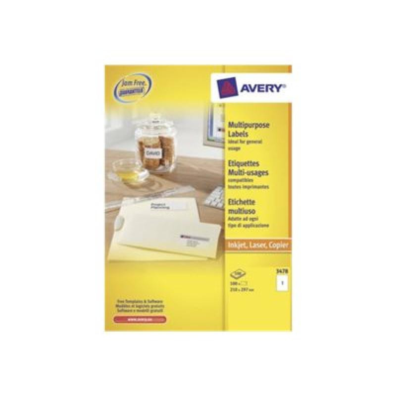 Avery Zweckform, Labels Avery 210 x 297mm, A4 (3478)