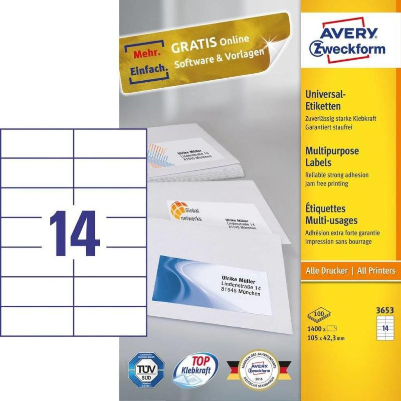 Avery Zweckform, Labels Avery 105 x 42,3mm, A4 (3653)