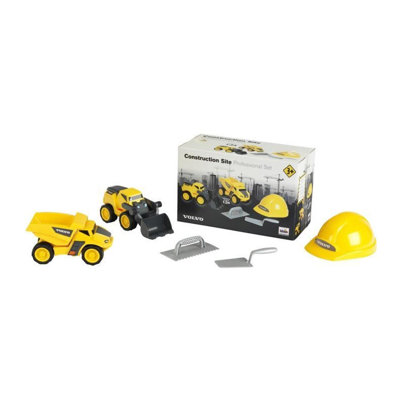 Jouet de chantier - KLEIN - Set de chantier Volvo Power avec casque, 5 pieces - Plastique de grande qualité, tres résistant.