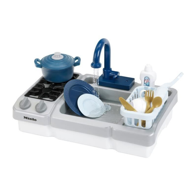 Jouet d'évier - KLEIN - Évier de cuisine Miele avec robinet fonctionnel et accessoires - Livré avec de nombreux accessoires.