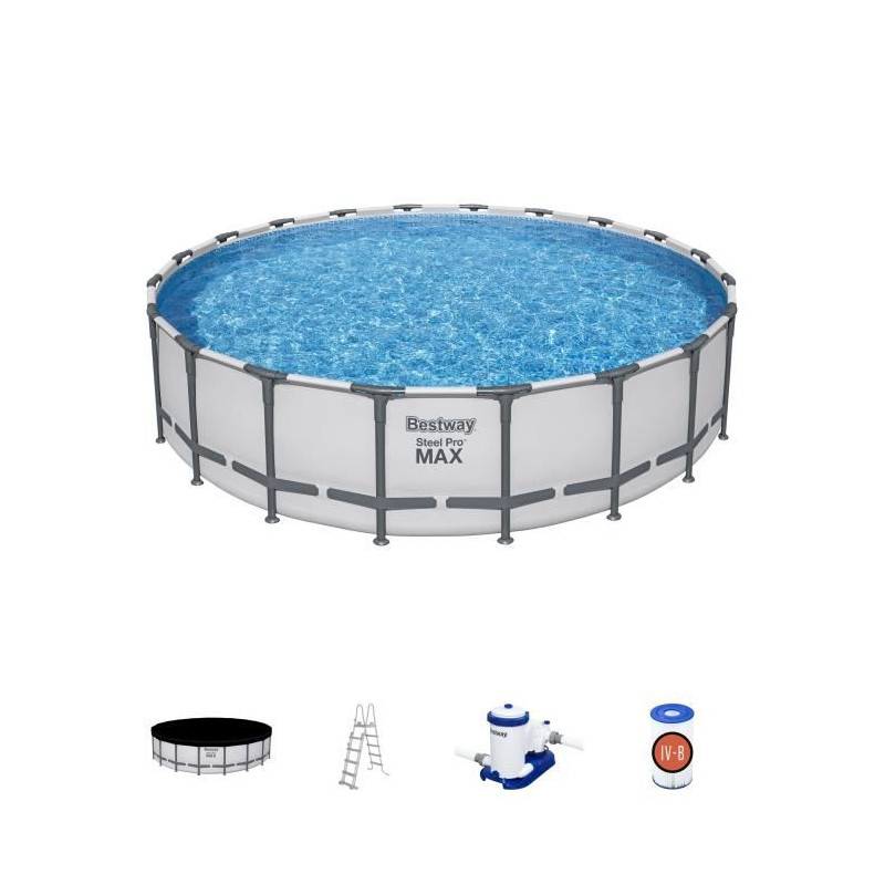 Kit Piscine hors sol tubulaire BESTWAY - Steel Pro Max™ - 610 x 132 cm - Rectangulaire (Inclus filtre a cartouche + échelle +