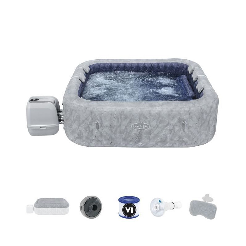 Spa gonflable BESTWAY - Lay-Z-Spa San Francisco Hydrojet Pro - 230 x 230 x 71 cm - 5/7 places - Carré (bâche, une cartouche)