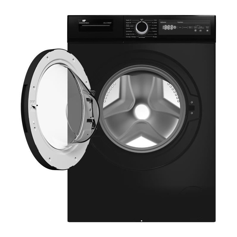 Lave-linge hublot CONTINENTAL EDISON CELL12140IBT - 12 kg - Largeur 59,6 cm - Classe A - 1400 trs/min - moteur induction - noir