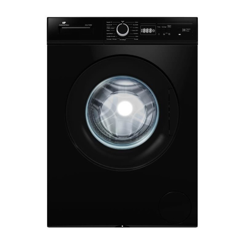 Lave-linge hublot CONTINENTAL EDISON CELL7140IB - 7kg - Largeur 59,6 cm - Classe A - 1400 trs/min - moteur induction - noir mat