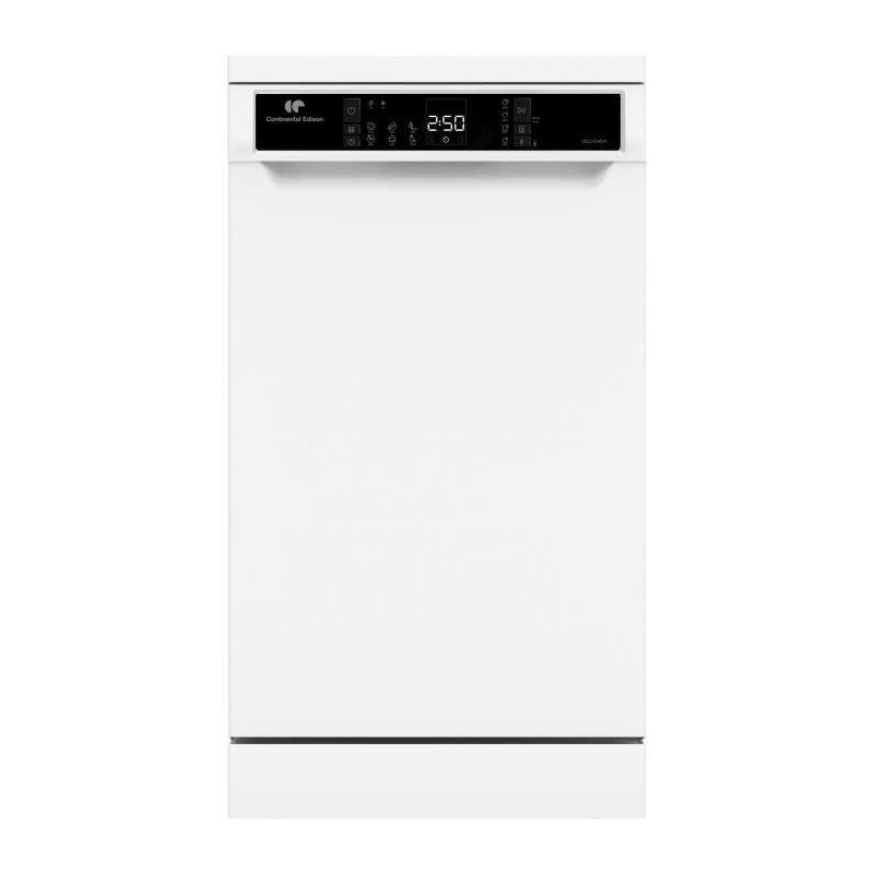 Lave-vaisselle pose libre CONTINENTAL EDISON CELV1045W - 10 couverts - Largeur 44,8 cm - Classe D - 45 dB - Blanc