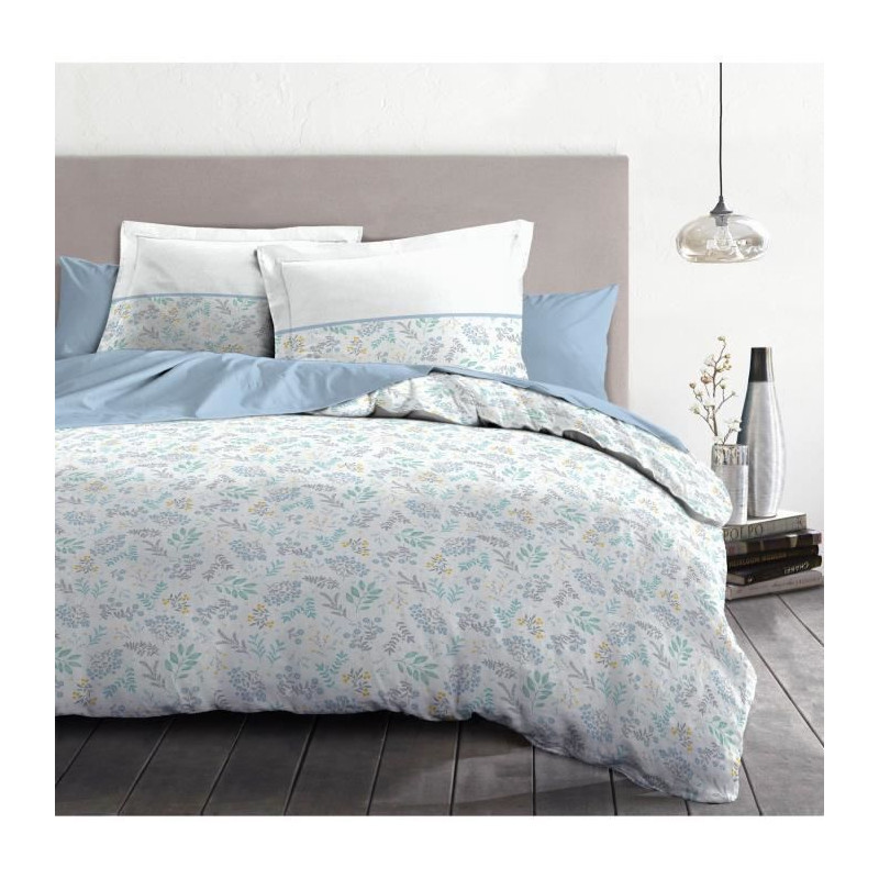 Parure de couette HOME LINGE PASSION Adonis - 3 Pcs - 220 x 240 - 100% Coton 57 Fils - Bleu