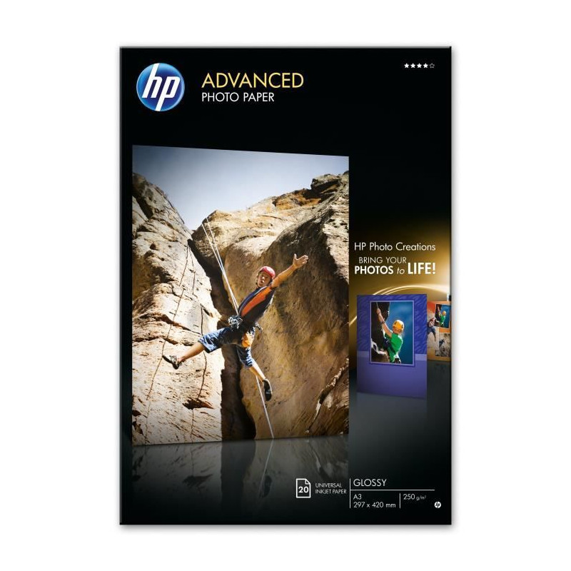 Papier Photo Brillant HP - 20 feuilles A3 - Compatible avec HP Photosmart - Jet d'encre