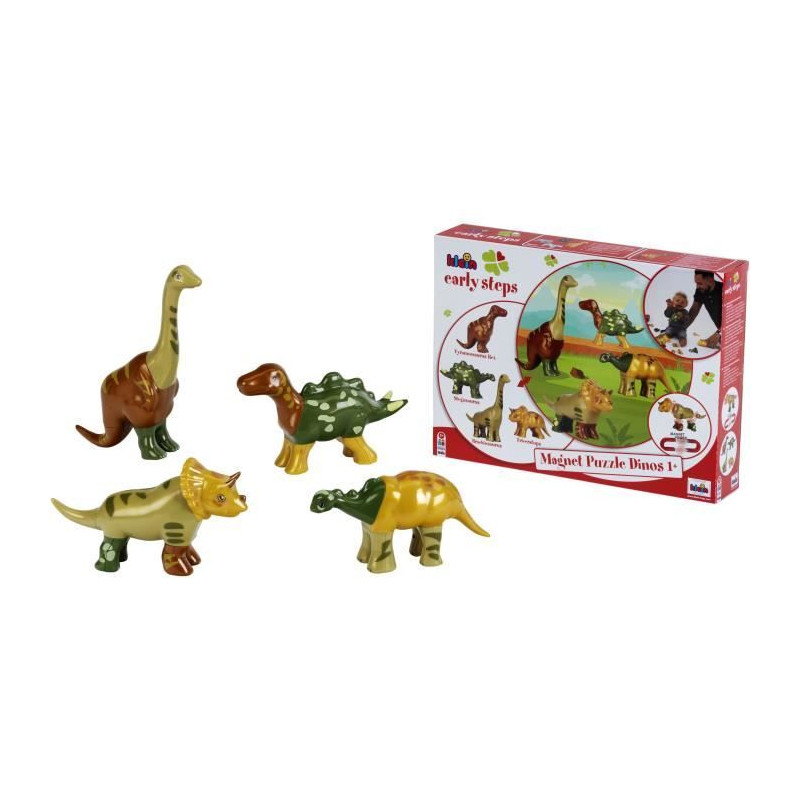 Jouet magnétique - KLEIN - 4 grands dinosaures Funny Puzzle, 1+ - Stimule la créativité et l'habileté manuelle !