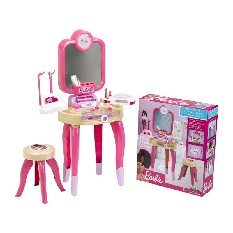 Jouet de beauté - KLEIN - Centre de beauté Barbie Happy Vibes - Complet avec de nombreux accessoires et lumiere.