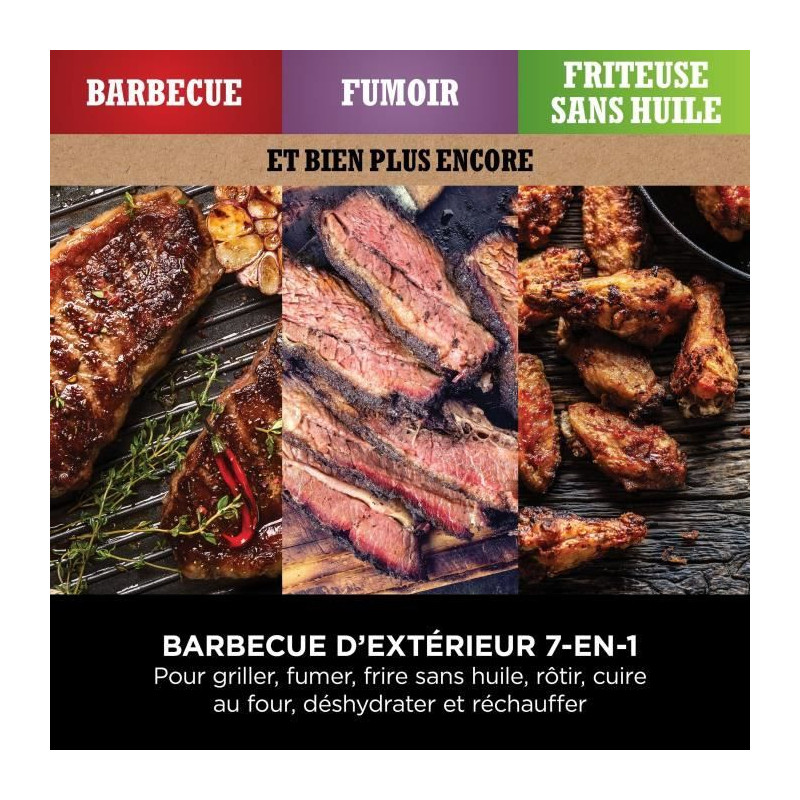 Barbecue électrique - NINJA - Woodfire - OG701EU - Grill, fumoir & air fryer - Antiadhésif - Gris et noir