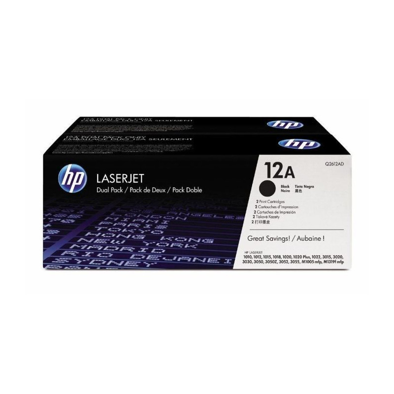 Cartouche de toner HP 12A (Q2612AD) noir pour HP LaserJet - Pack de 2