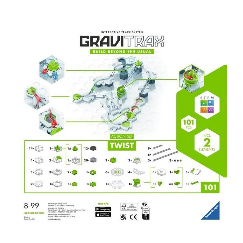 Gravitrax Starter Set Twist 101 pieces, Circuit de billes, Jeu de construction créatif, Des 8 ans, 22576, Ravensburger