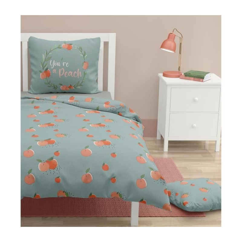 Parure de couette ROUPILLON Peachy - 2 Pcs - 140 x 200 - 100% Coton - Vert