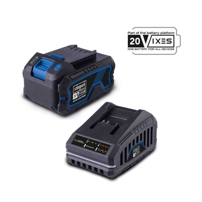 Pack batterie 4Ah + chargeur 4,5A - SCHEPPACH - 20V IXES - SBSK4.0 - Batterie et chargeur universels pour toute la gamme 20V IXE