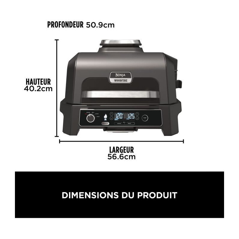 Barbecue électrique et fumoir avec thermometre - NINJA - Woodfire Pro XL - OG850EU - Barbecue et Air fryer d'extérieur