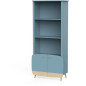 Bibliotheque 2t / 2p FIRMIANA - style scandinave - coloris : bleu orage & bois naturel - 77.4 x 36.6 x 177 cm - DEMEYERE