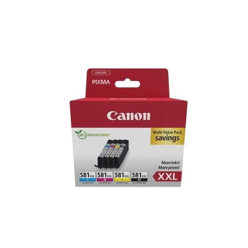 Cartouches d'encre CANON CLI-581XXL Noir/Cyan/Magenta/Jaune - Multipack 4 couleurs