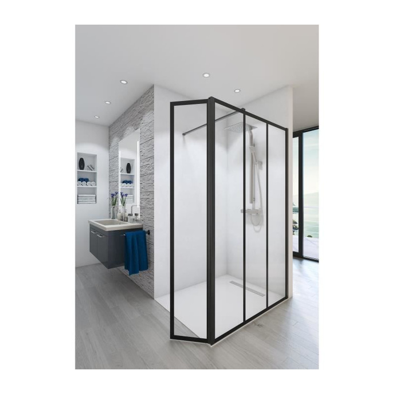 AURYS Paroi de douche en kit BALEARES ATELIER N°8 - Verre Timeless 8 mm trempé by Saint-Gobain - L.140 cm x H.198 cm