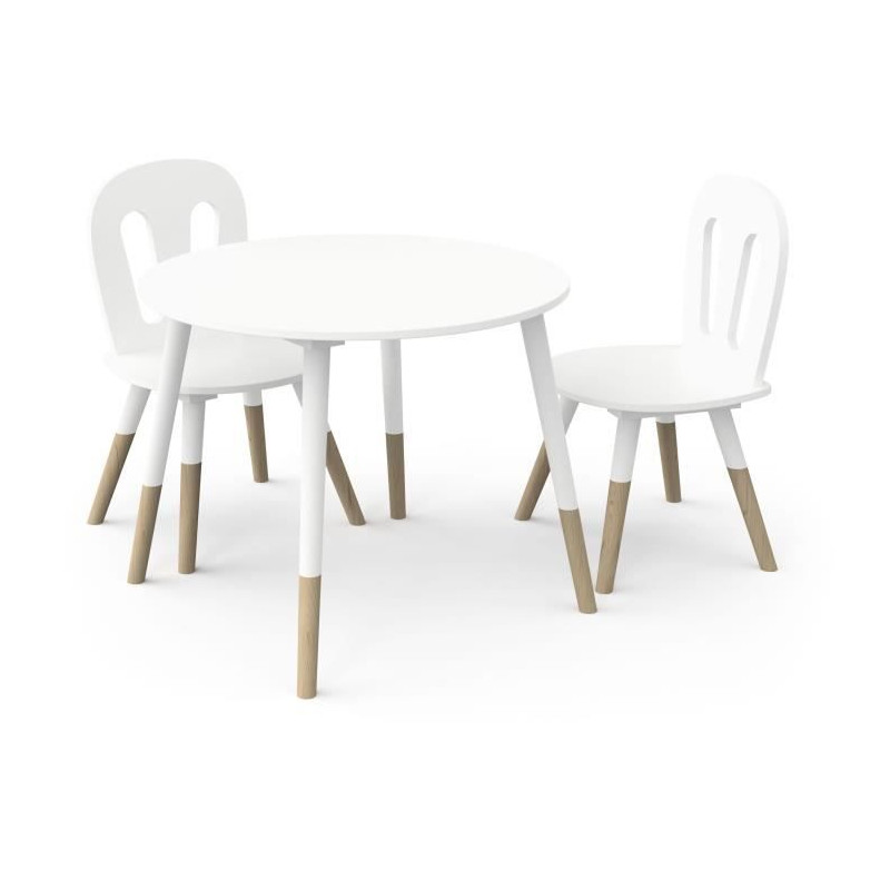 Set 1 table + 2 chaises - FIMIANA - Style scandinave - Blanc mat / Chene kronberg - DEMEYERE