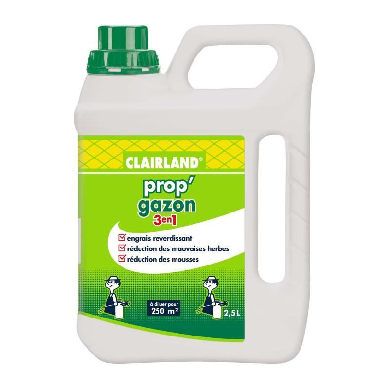 Engrais Gazon Liquide Prop'Gazon 3 en 1 - Clairland - Concentré 2,5 L