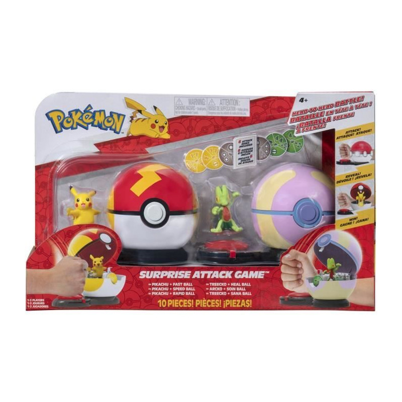 2 Poké Balls avec leur Pokémon et 6 disques d'attaques - BANDAI - Pokémon - Poké Ball attaque surprise Pikachu vs Arcko - Je