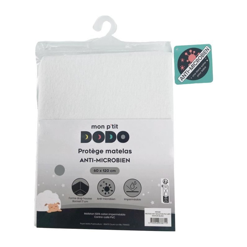 Protege matelas alese - MON P'TIT DODO - 1901481 - Molleton pvc - Antimicrobien - 60x120 cm