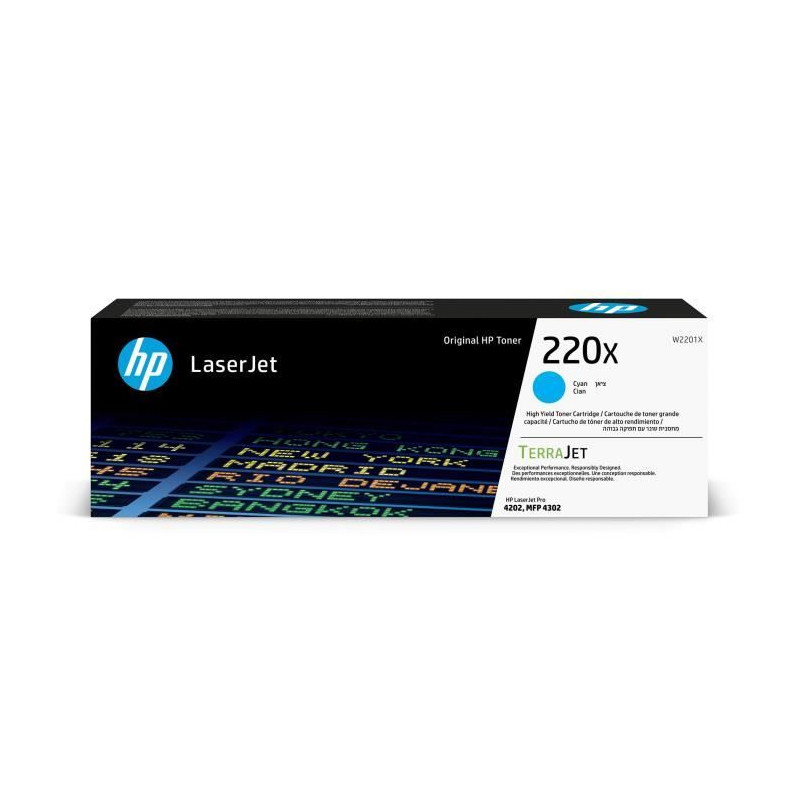 Cartouche de Toner HP 220X Cyan grande capacité Authentique (W2201X) pour HP LaserJet Pro 4202 / 4302