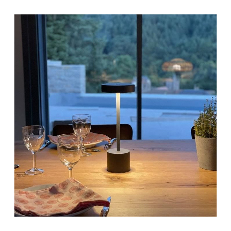 Lampe de table sans fil - LUMISKY - ROBY - H30 cm - Touch en aluminium - Gris foncé - LED