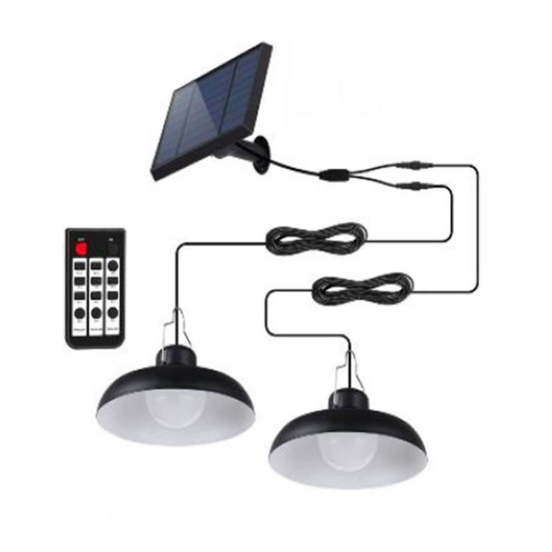 Double suspensions solaires - LUMISKY - WAREN - Ø18 cm - Abat-jour métal noir - LED blanc froid