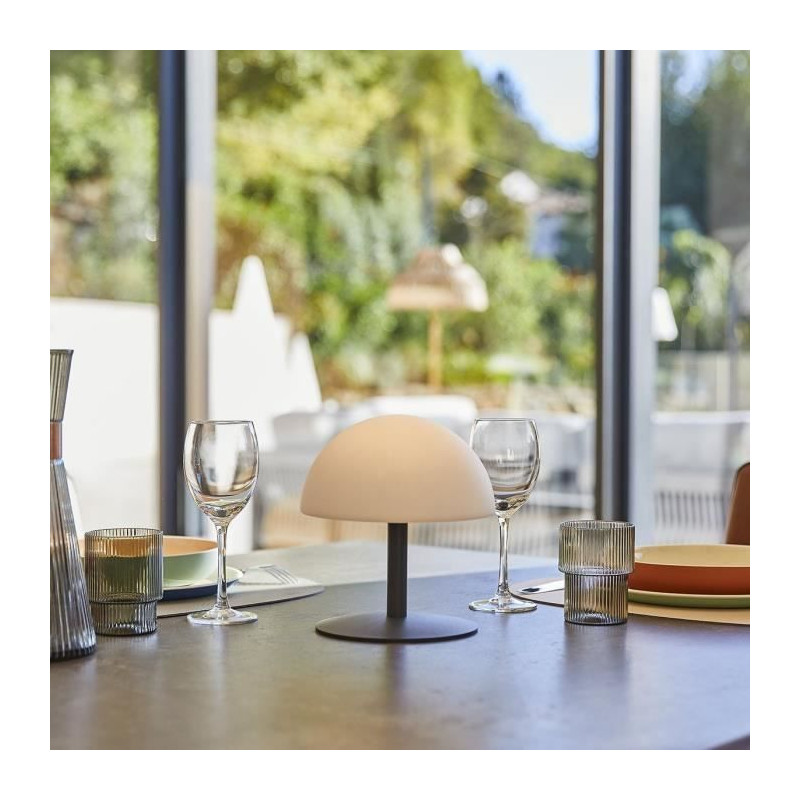 Lampe de table sans fil - LUMISKY - NEPTUNE ROCK - H20 cm- Pied en acier - Gris - LED blanc chaud et blanc